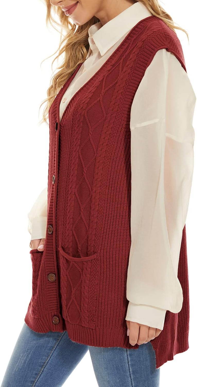Hyipels Women's Sweater Vest,Long Cable Loose Knitted Sleeveless V Neck Casual Sweaters Tank Top S~XL - Image 5