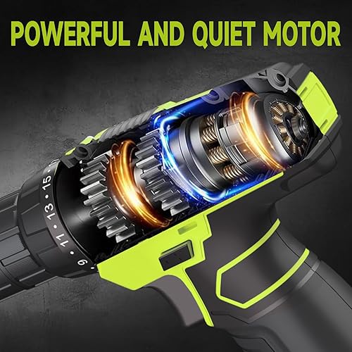 Miniatura 4 de PULITUO Juego de taladro eléctrico inalámbrico verde de 12 V con batería y cargador, taladro eléctrico mejoras para el hogar, portabrocas sin llave