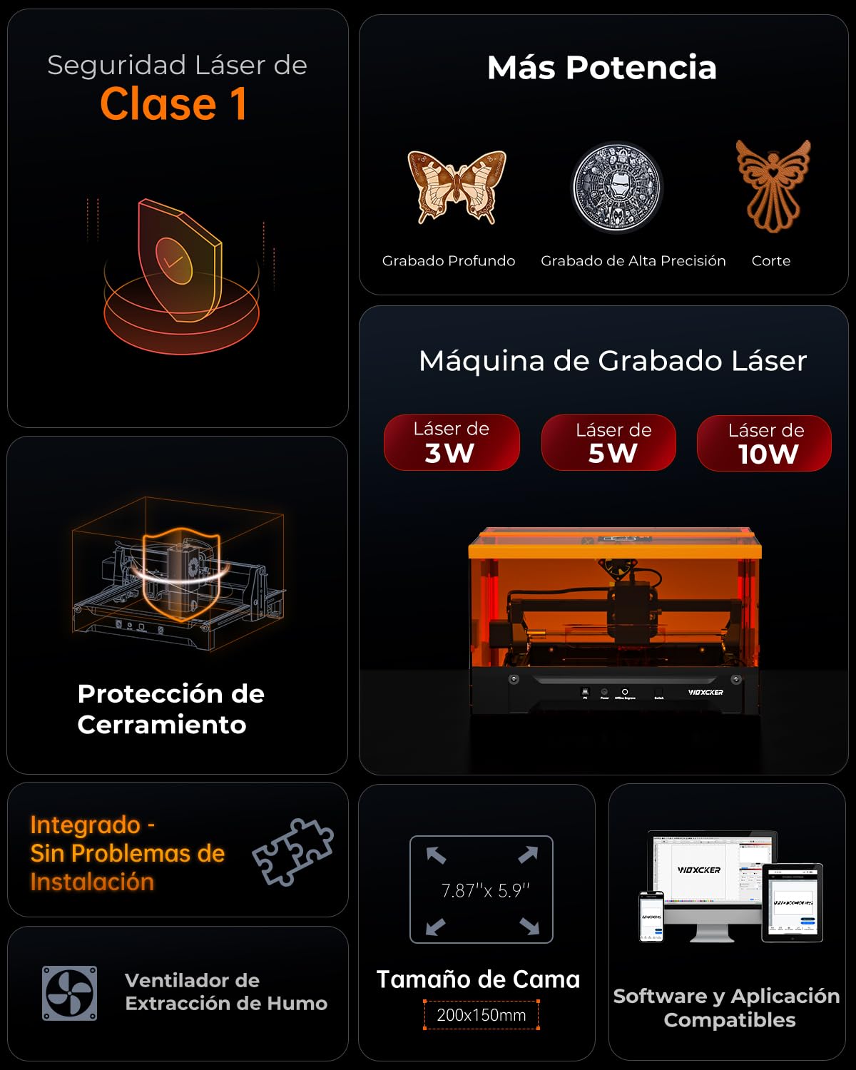 Grabadora Laser L2 Flex 10W Cortadora Laser Seguridad Cerrada Precisión de 0,01 mm, Superficie de Grabado 200x150mm Maquina Laser para Madera, Metal, Cuero, Acrílico, Artesanía (Clase 1)