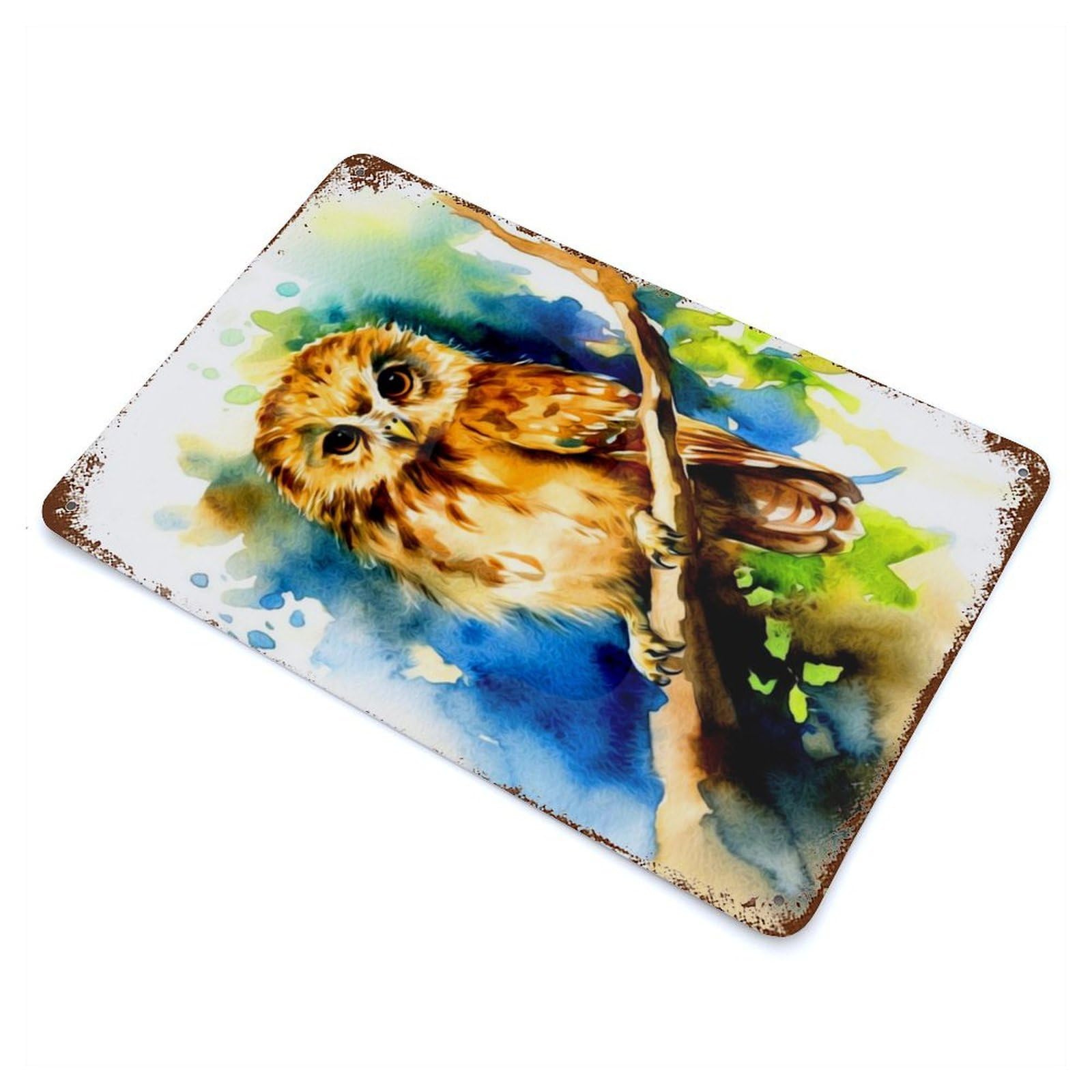 Owl Rusty Metal Tin Sign 11.8"x7.9", for Living Room, Hallway And Home Decor, Old School Wall Decor