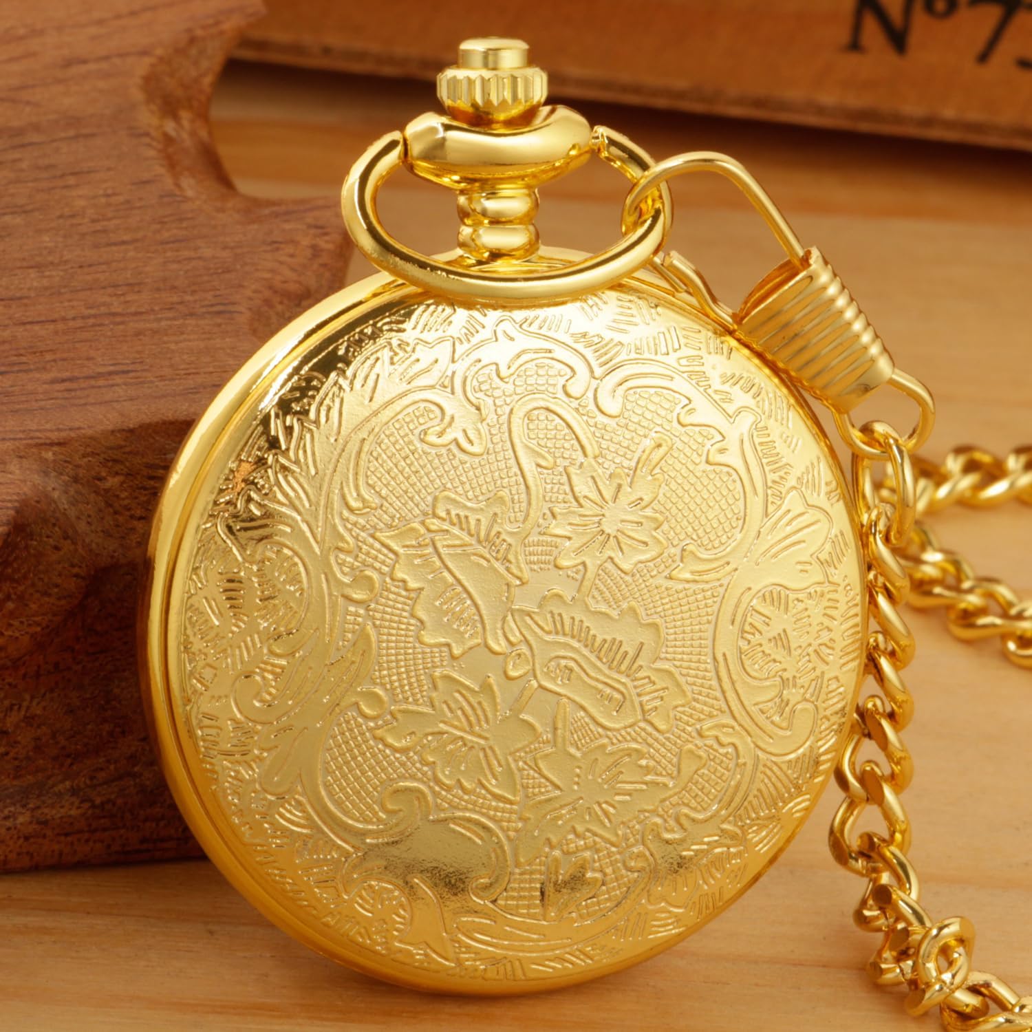 Hollow Roman Digital Scale Men's Quartz Pocket Watches, Quartz Pocket Strap with Chain for Men