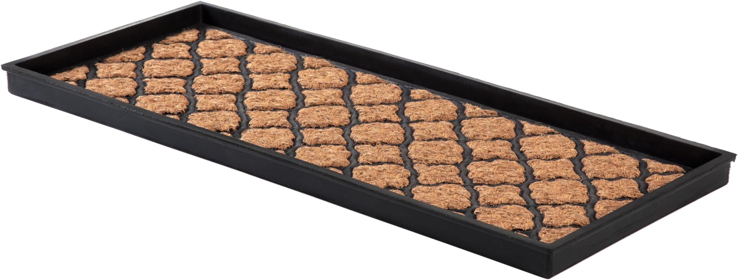 Anji Mountain Black Boot/Shoe Tray with Coir, Fits 3 Pair (34.5" Wide), Trellis and Rubber Insert, 2 Feet