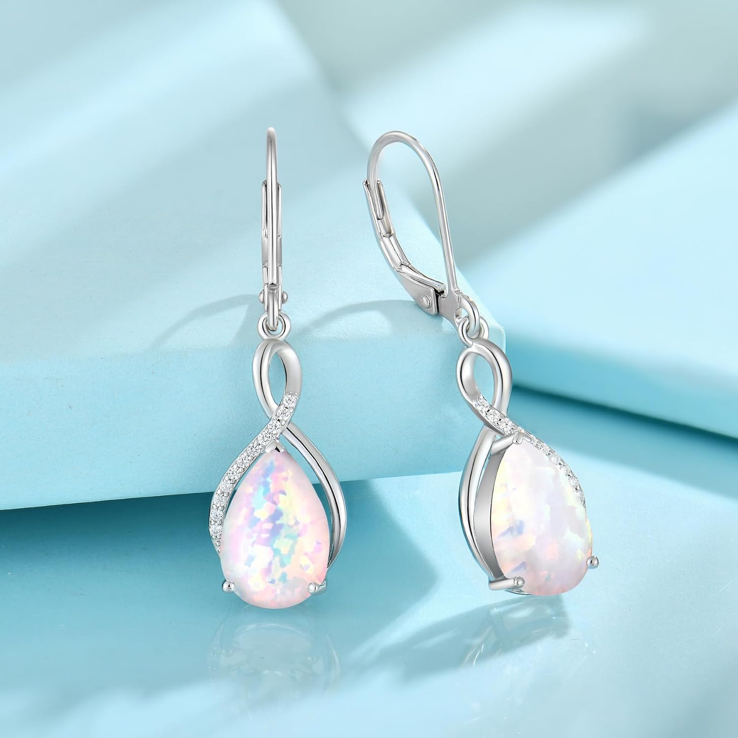 8x12mm Birthstone Earrings for Women Sterling Silver Infinity Dangle Drop Leverback Earring - Image 2