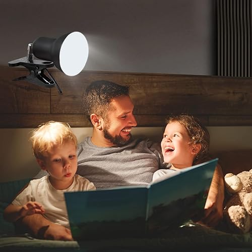 Miniatura 8 de RONG&LAN Lámpara LED de metal con clip para escritorio, luz de lectura ajustable de 360 para cama, luz nocturna de libro amigable con los ojos para