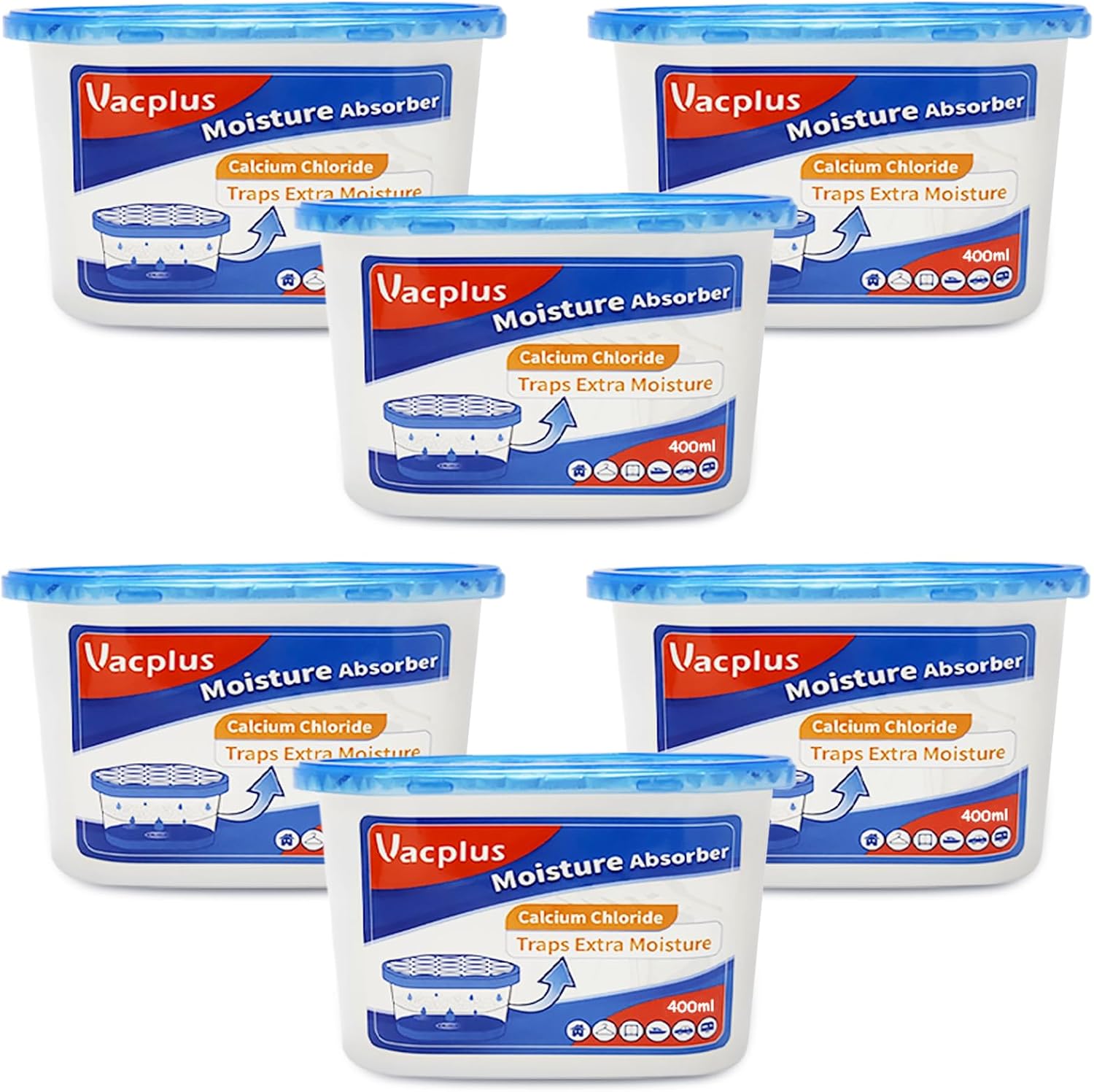 Vacplus Moisture Absorbers - Dehumidifiers for Closet, Efficient Humidity Absorber Boxes Collect Excess Moisture for Bathroom, Kitchen, Study, Fragrance-Free, 6 Pack