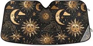 Black Gold Celestial Sun Shade Reflective Sunshade for Car Windshield Ultimate Protection Fits Small Sedans, Mini SUVs, Hatchbacks