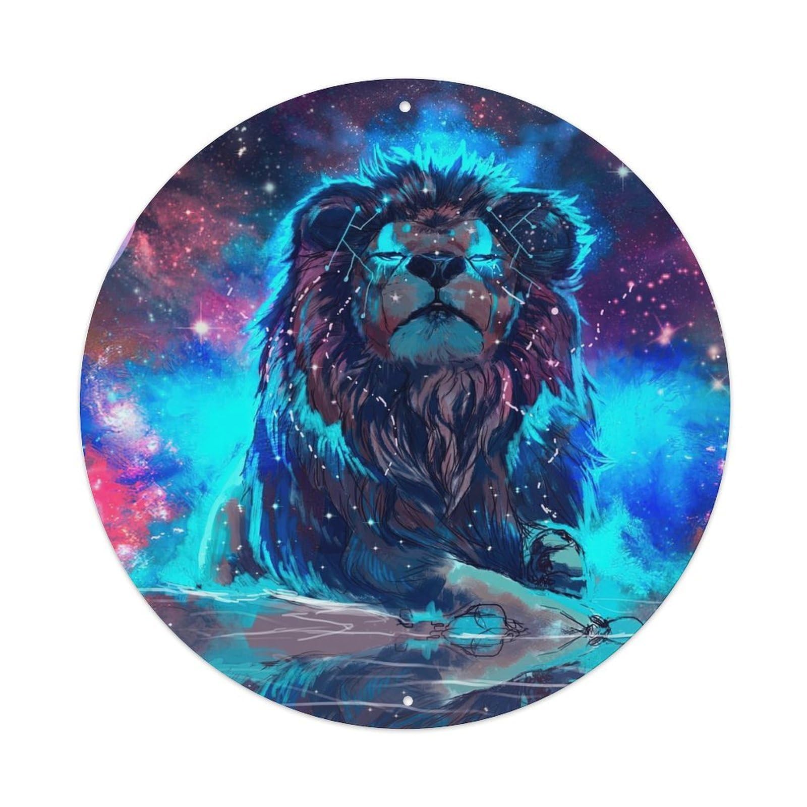 Animal Art Lion Vintage Metal Tin Sign Plaque Wall Decor for Cafe, Club, Garden Round Metal Poster 8x8Inch