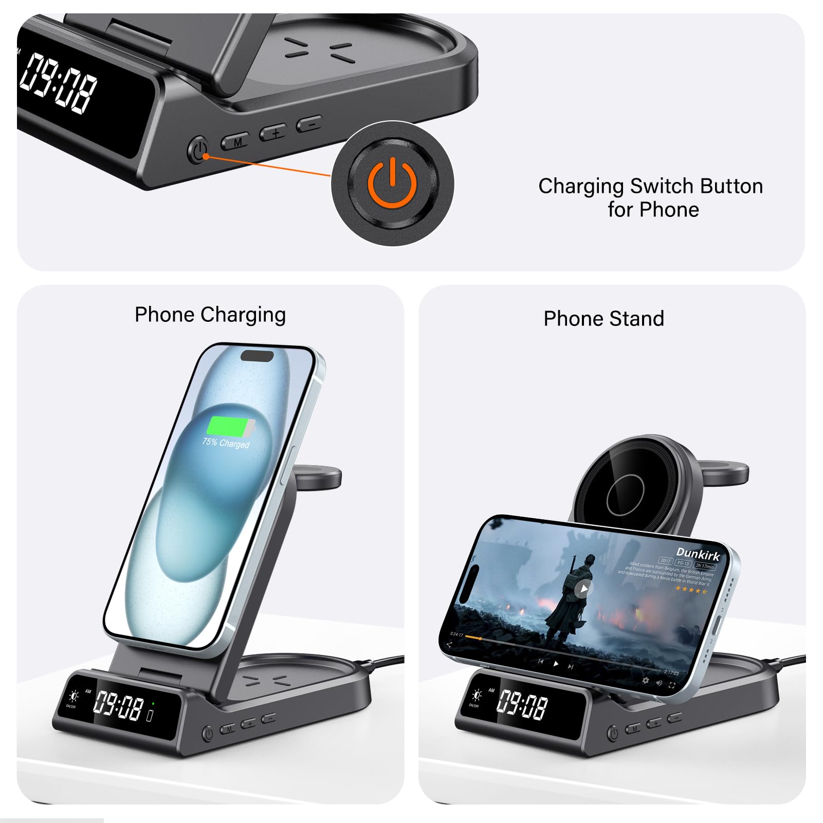 SwanScout mag-Safe Cargador Inalámbrico, 4 en 1 Magnética Estación de Carga para iPhone Air/17/16/15/14/13/12 Serie, Plegable Wireless Charger para Apple Watch Ultra 3/11/10/9/8/7/6/5, SwanScout 702M