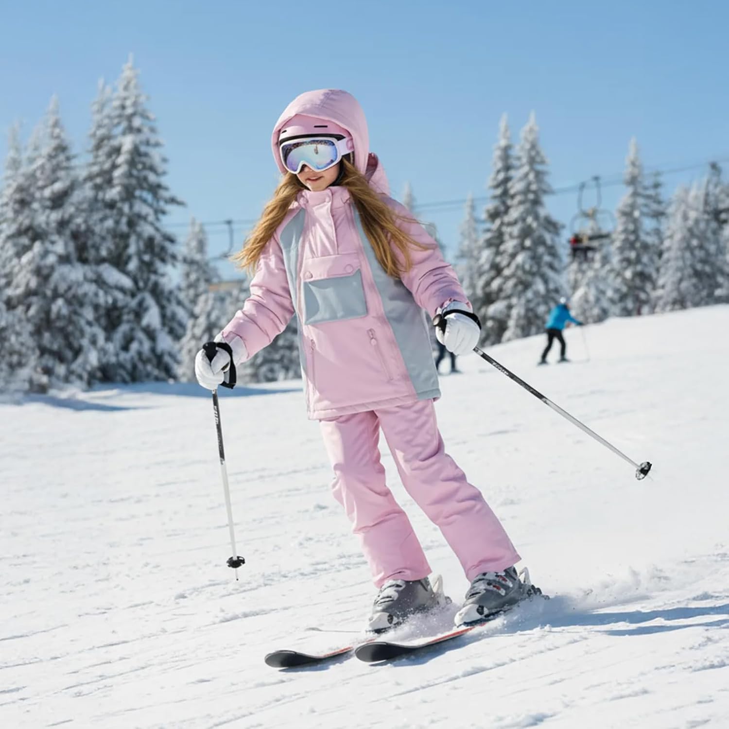 JiAmy Kids 2 Piece Snowsuit Set Winter Hooded Puffer Jacket & Snow Bib Pants Ultralight Outfit Boy Girl Ski Suits