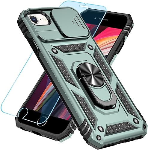 Miniatura 17 de SunStory Compatible con iPhone SE 2022/2020/3ª/2ª / 6/7/8 Funda con protector de pantalla HD y cubierta deslizante para la cámara y soporte, [grado