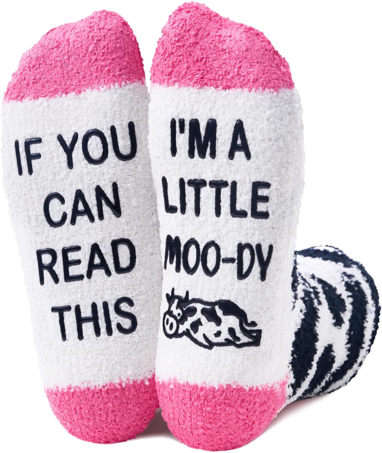 HAPPYPOP Women's Fuzzy Pink Cow Print Stuff Funny Gifts Cute Lovers Socks, Cow Pink, Medium, Cow Pink, M