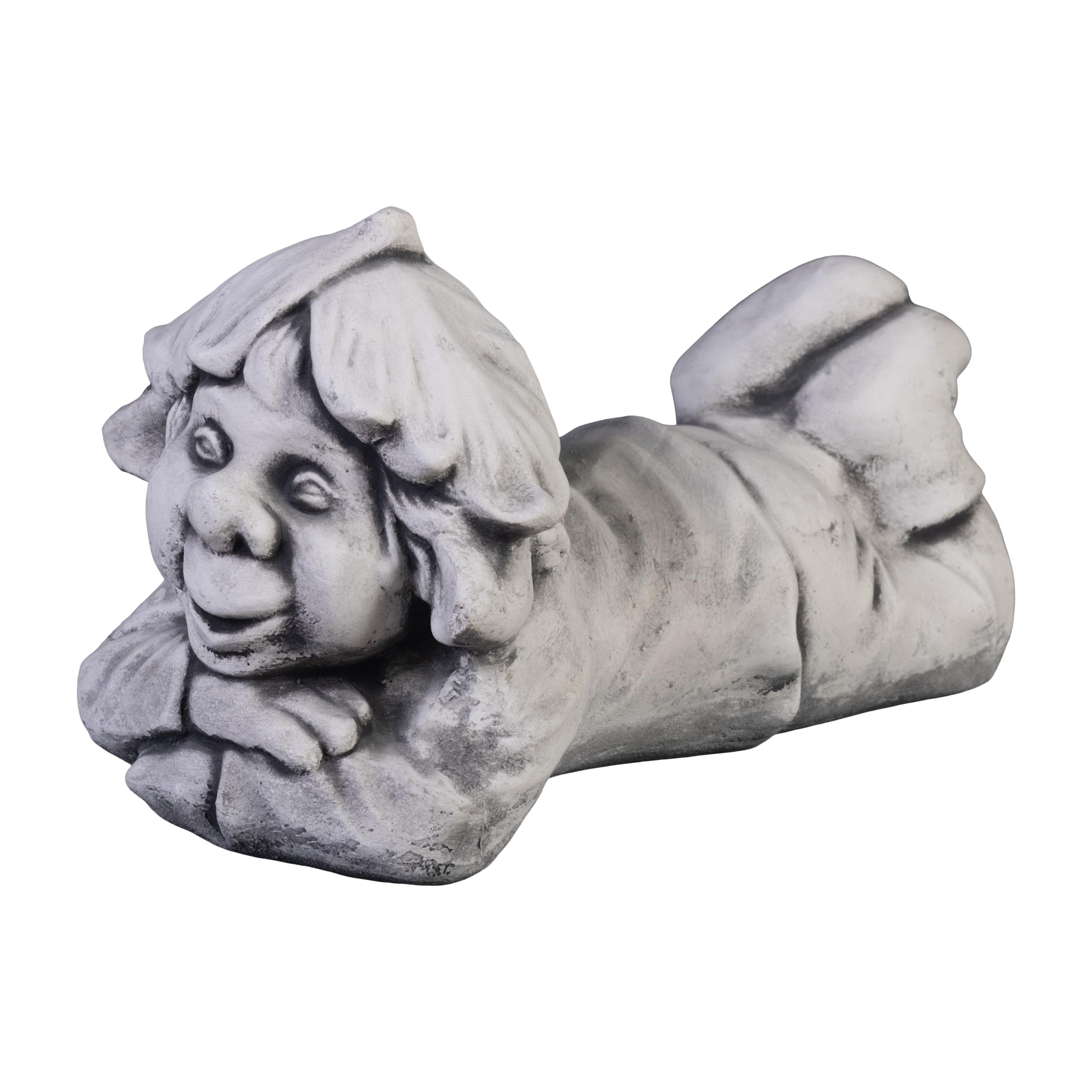 gartendekoparadies.de Gnom Kleiner Faulpelz, Steinfigur Wichtel, H. 18 cm, 6 kg, Grau, frostsicher aus Steinguss für Außenbereich
