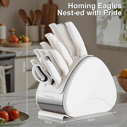 Miniatura 3 de RAXCO Juego de cuchillos de acero inoxidable alemán de 15 piezas para corte profesional, color blanco