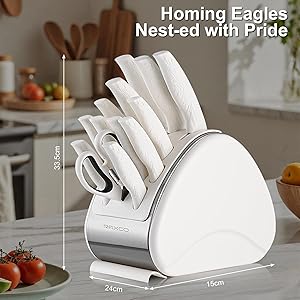 RAXCO Knife Sets for Kitchen with Block,15-Piece German Stainless Steel Kitchen Knives for Professional Cutting,White