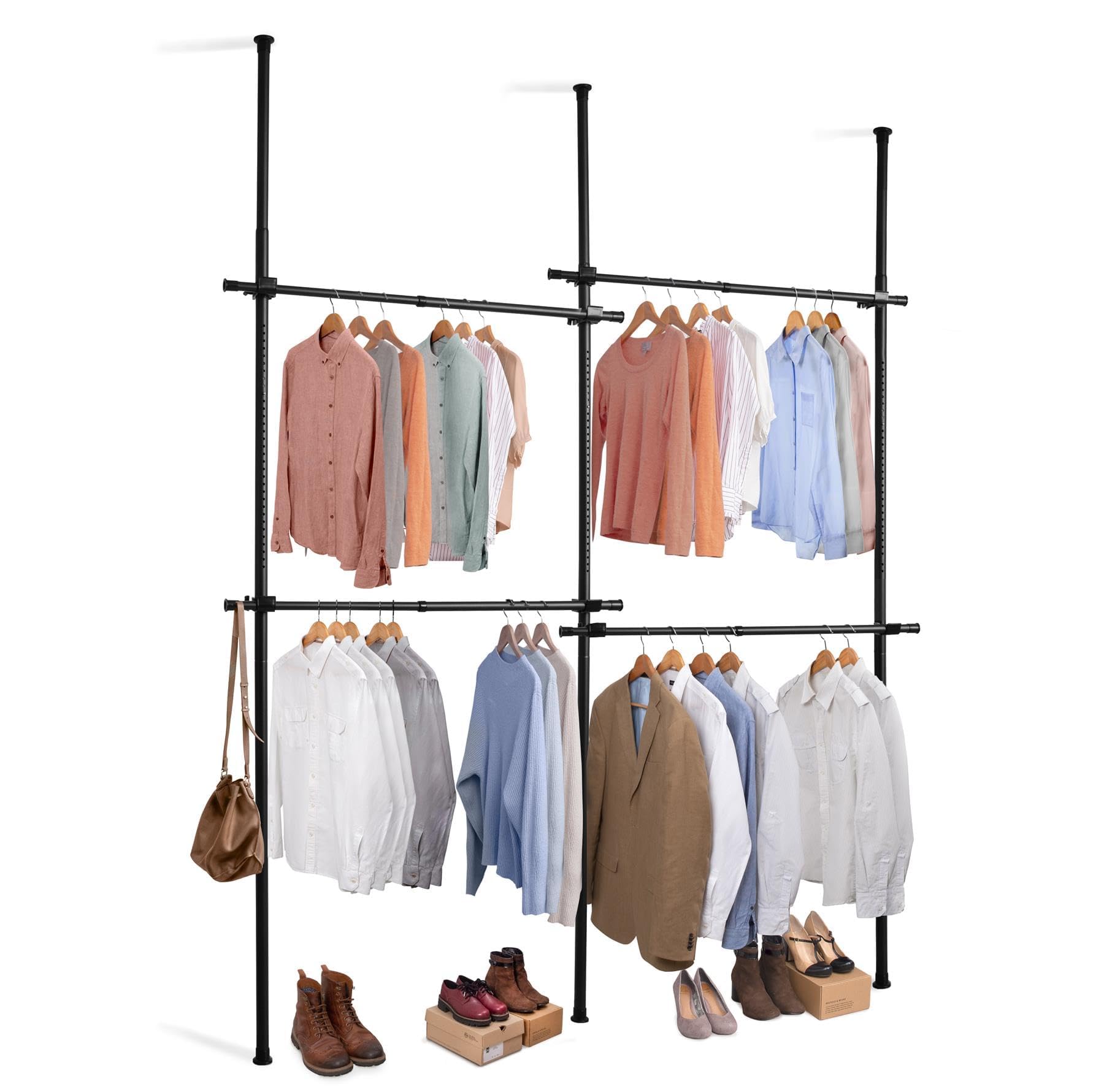 House Of Home Telescopic Clothes Rail - Rail Wardrobe Black Double