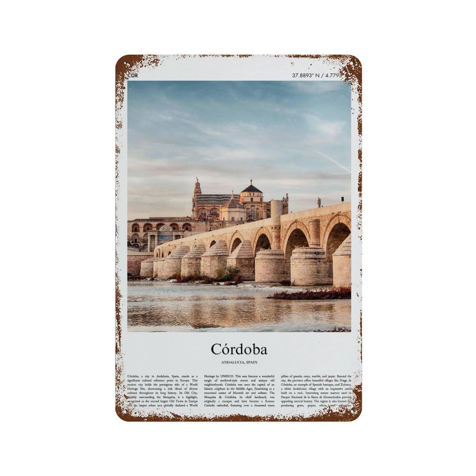 xiaoxiaoshen Córdoba Andalucia, Spain City Scenery Wall Decor Art Metal Tin Poster Modern Home Decor Art Home Bar Shop Decorations Vintage Sign 30x20cm