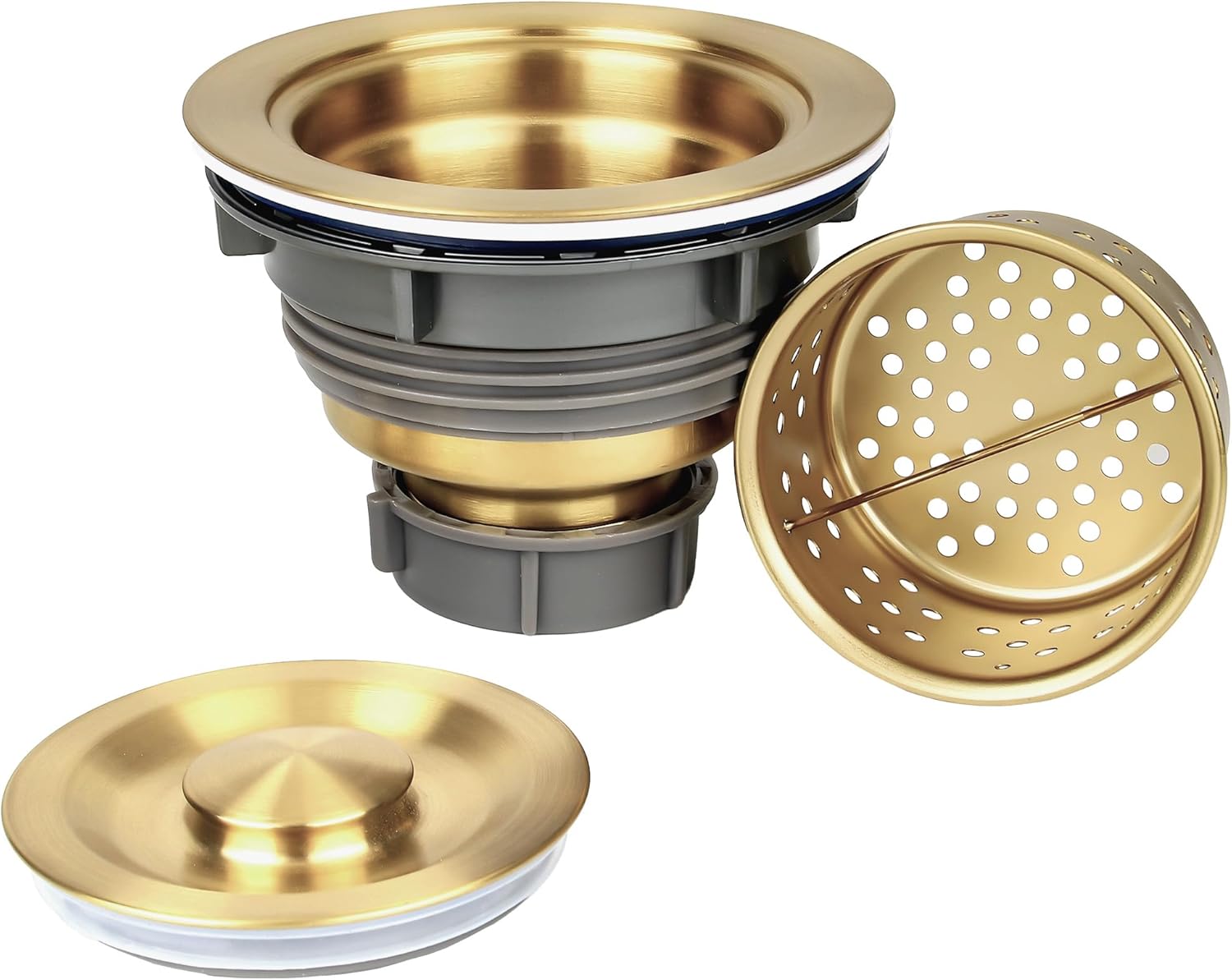LQS Kitchen Sink Drain Strainer Assembly, Sink Drain 304 Stainless Steel with Removable Deep Waste Basket and Sealing Lid 3-1/2-inch Golden
