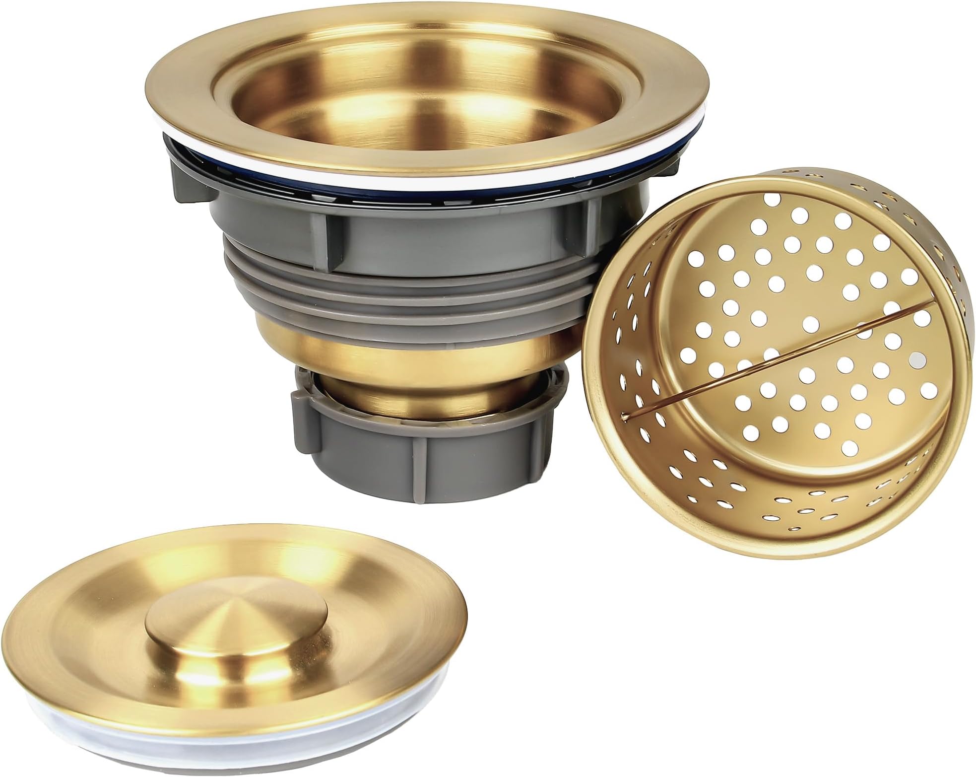LQS Kitchen Sink Drain Strainer Assembly, Sink Drain 304 Stainless Steel with Removable Deep Waste Basket and Sealing Lid 3-1/2-inch Golden