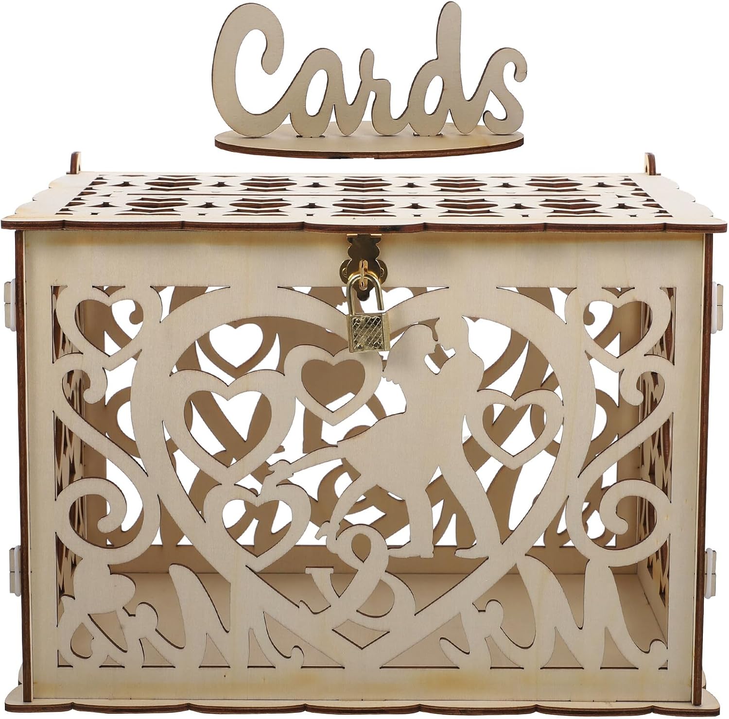 Wedding Card Box Wooden Hollow Heart-shaped Slot Decorative Keepsake Box for Wedding Reception and Party Envelope Money Holder