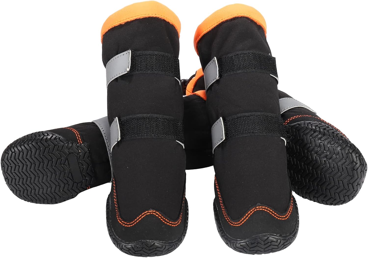 Warm Dog Boots Winter Beacon Pet Dog Shoes 4Pcs, Fleece Lined Dog Shoes with Drawstring, Dog Snow Boots Anti-Slip Rugged Sole - Reflective Dog Booties for Small Medium Large Dogs (Orange #3)