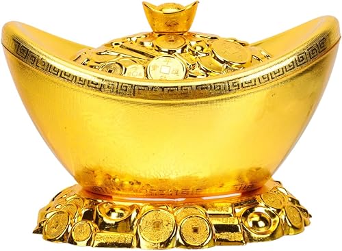 Cabilock Caja de dulces de lingote dorado, decoración de Yuan Bao Feng Shui, caja de almacenamiento de diseño tradicional chino para bodas, fiestas,