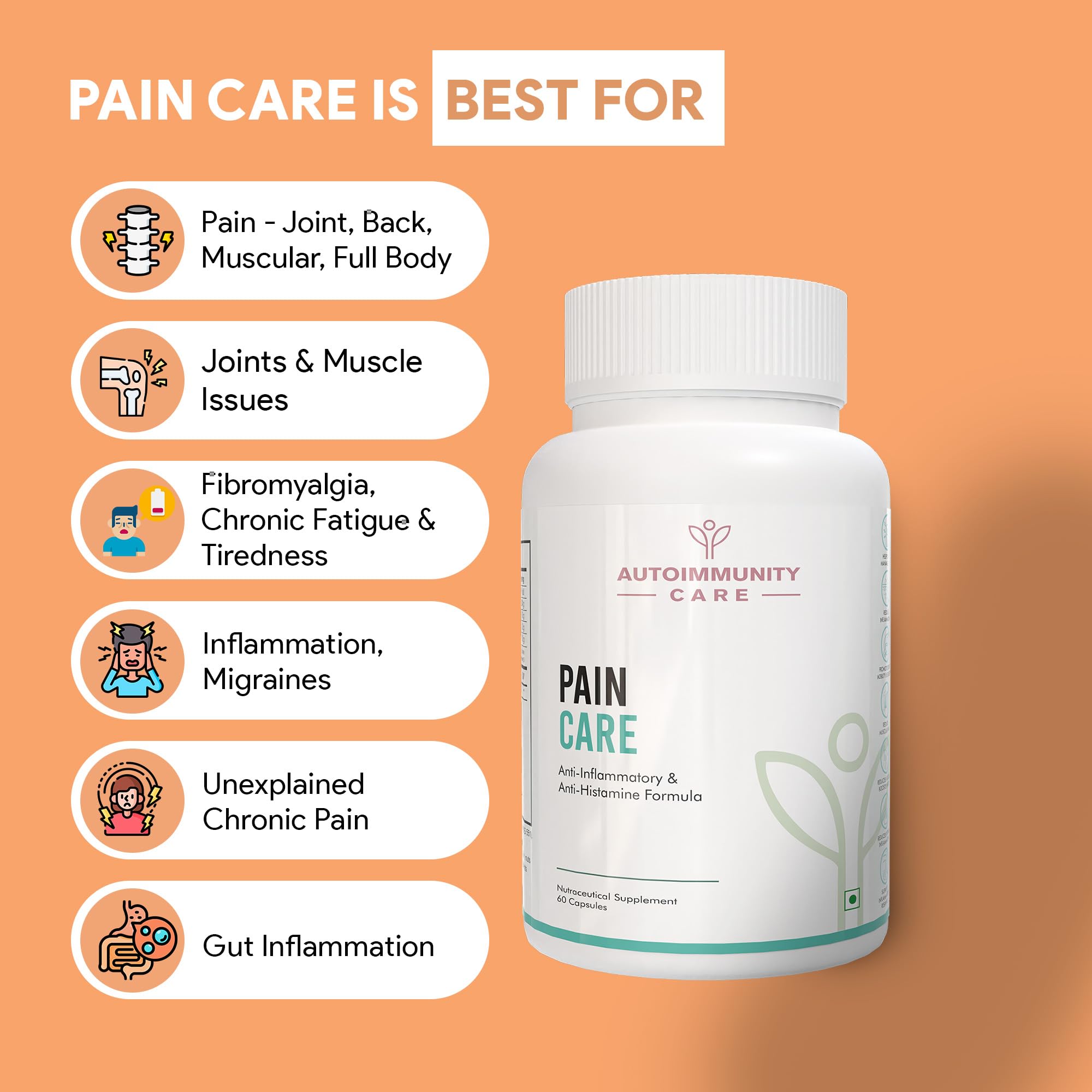 Autoimmunity Care: Pain Care for Comprehensive Pain Relief - Joints Supplement | 9-in-1 Powerful Blend of Nanocurcumin, Nattokinase, Boswellia, and Herbal Extracts | 9 active ingredients for Joints, Musculoskeletal, Muscle, Migraines - Image 6 thumbnail
