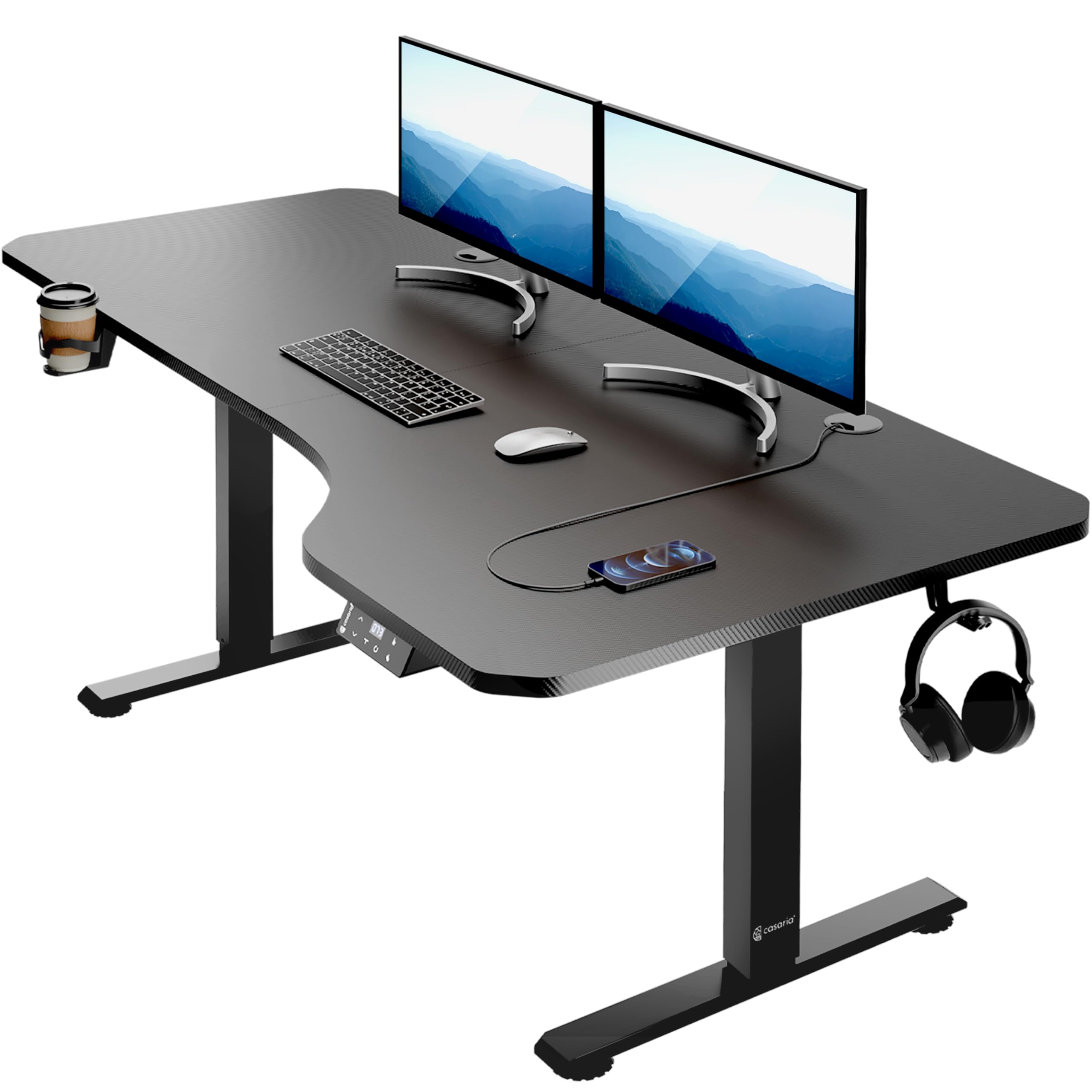 CASARIA® Escritorio Ajustable en Altura Acero Función Memoria 160x75cm Pantalla LCD Mesa Gaming Ergonómica Oficina
