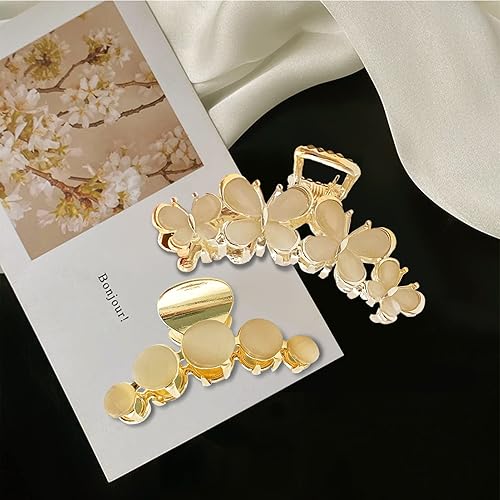 Miniatura 6 de Tianhoudeger - 2 pinzas para el cabello para mujeres y niñas, pinzas de metal de mariposa para cabello grueso y rizado, ópalos artificiales de moda,