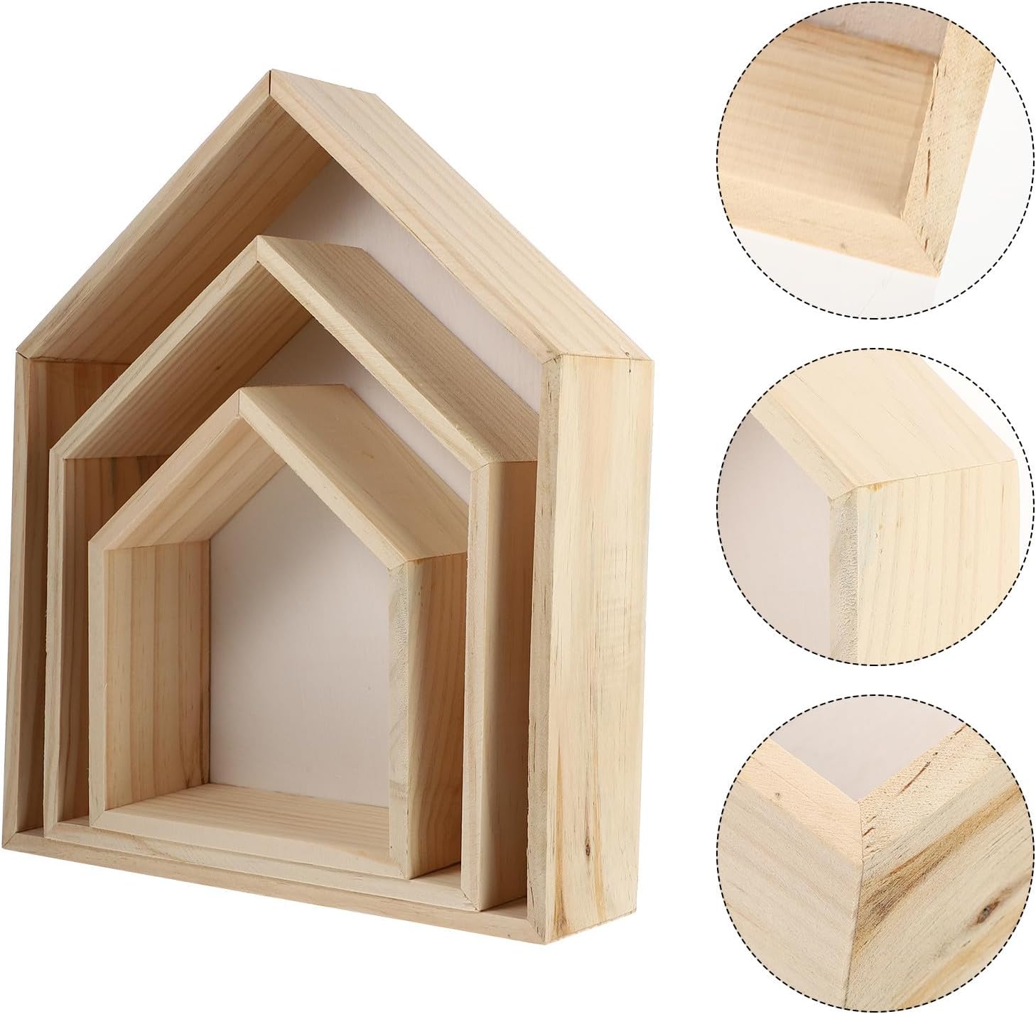 Tofficu 3pcs House Shaped Wooden Wall-Mounted Storage Basket and Decorative Shelf Set with Strong Bearing Capacity, Multifunctional Wall Decoration for Home or Room