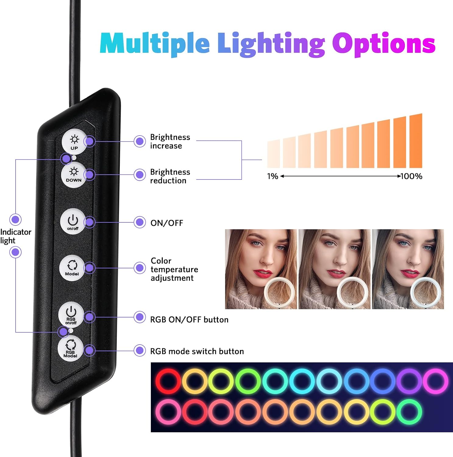 10" RGB Ring Light with Stand and Phone Holder, 3 Daily Lights & 21 Colors Selfie Ring Light, 52in Tall LED Ring Light for TikTok/Makeup/Live Stream/Photography, Compatible with iOS/Android