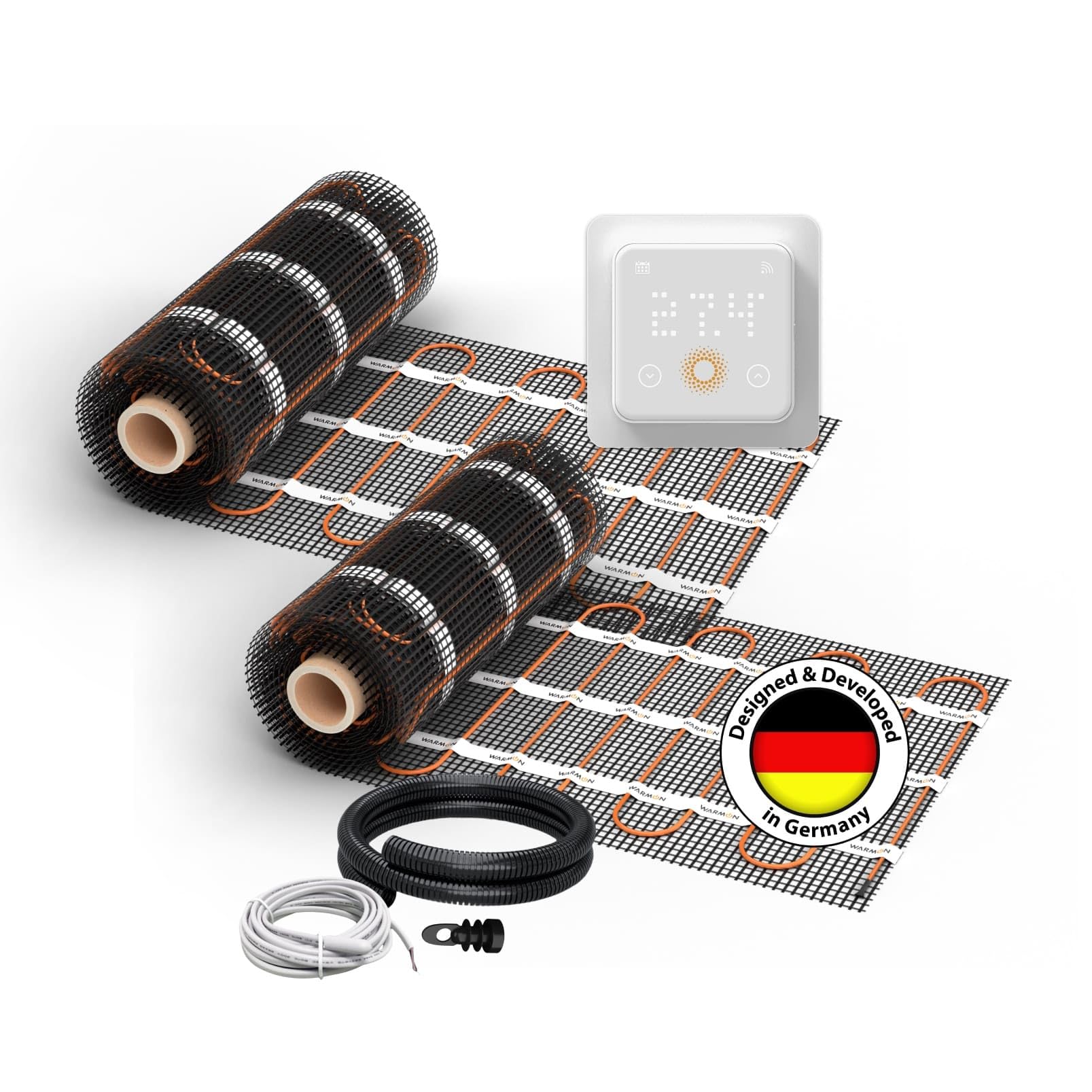 Elektrische Fußbodenheizung: Heizmatte WARMON ULTRA 200 W/m² inkl. Touch WiFi Thermostat(25A), Thermostat:TS 500 WiFi Weiß, Mattengröße:15 m² - 2 Stk (8+7 m²)