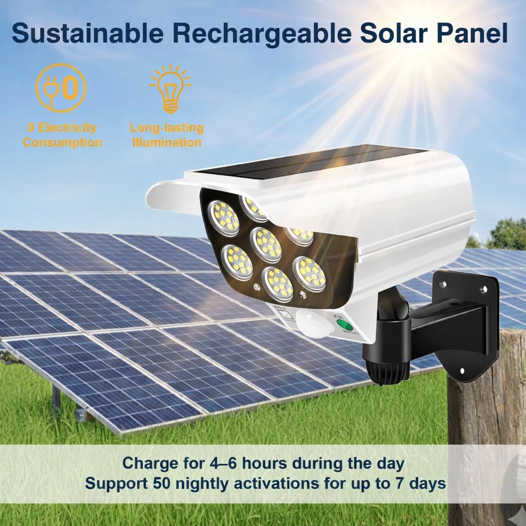 Solar Security Flood Lights Outdoor Solar Motion Sensor Wall Lights 77 LEDs 2000 LM Dummy Fake Camera Spotlights with Remote IP66 Waterproof for Patio Proch Driveway Garage, 2 Pack