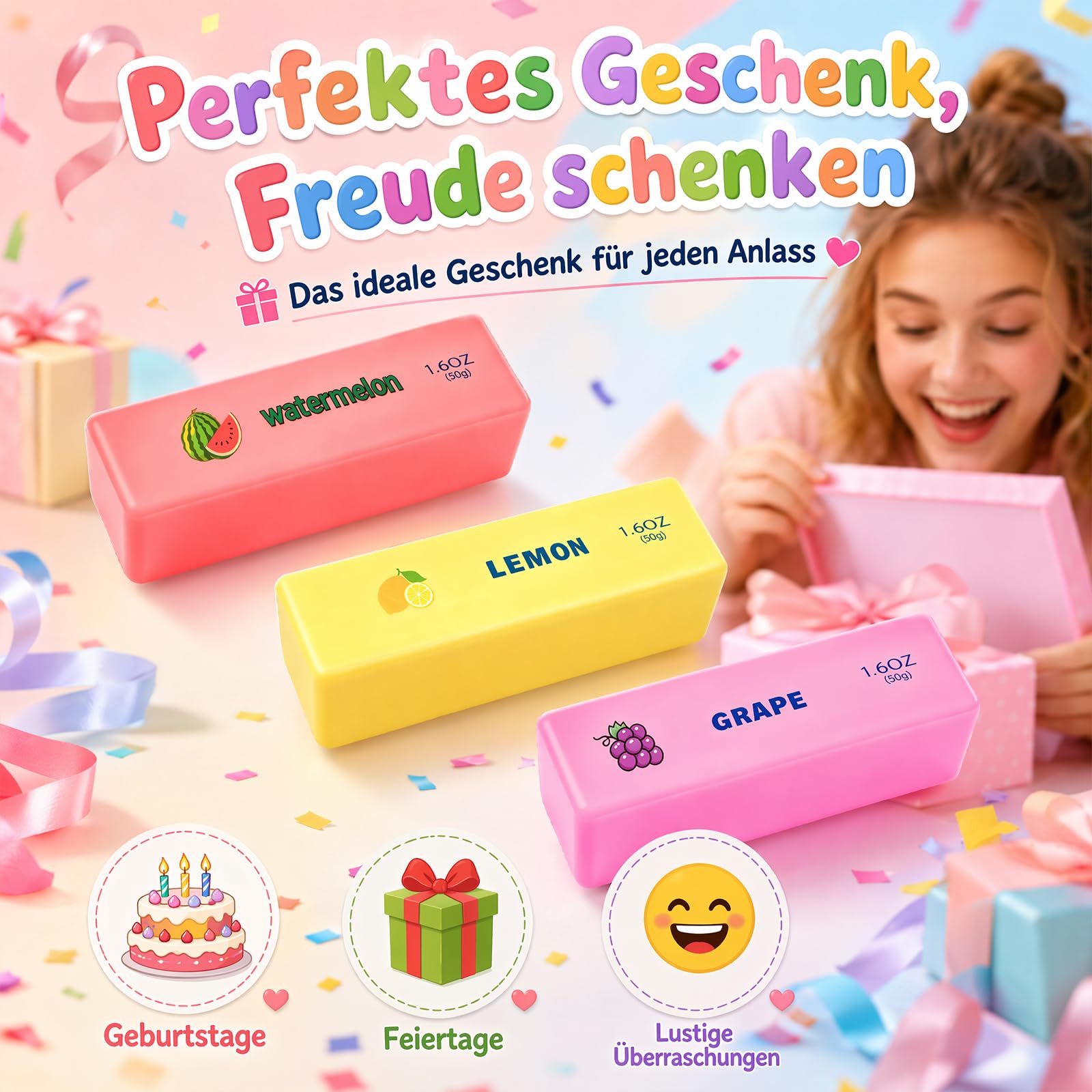 3 Stück Butter Squishy, Sensorik Spielzeug, Butter Squishy Squeeze Toy, Stress Spielzeug,Fidget Toys Squi-shy Set, Lustiges Fidget Stressball für Teenager Erwachsen Spaß Ges Entspannung Angstzuständen