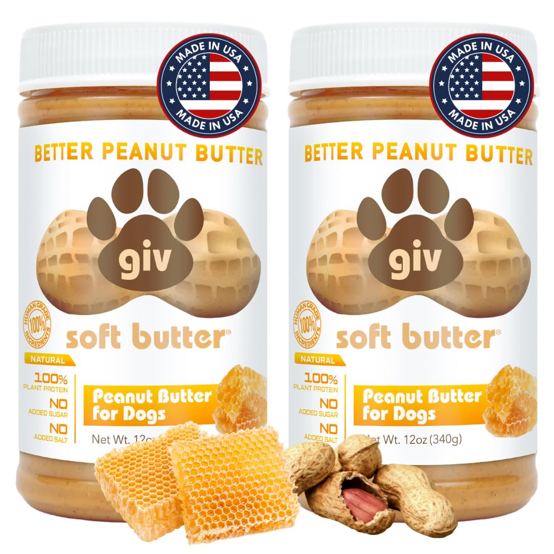Dog Peanut Butter - All Natural Human Grade - 2 Ingredients (Peanuts & Honey) - Perfect for Pill Pockets, Lick Mat, Training Treats and Healthy Food, 2 JAR BUNDLE