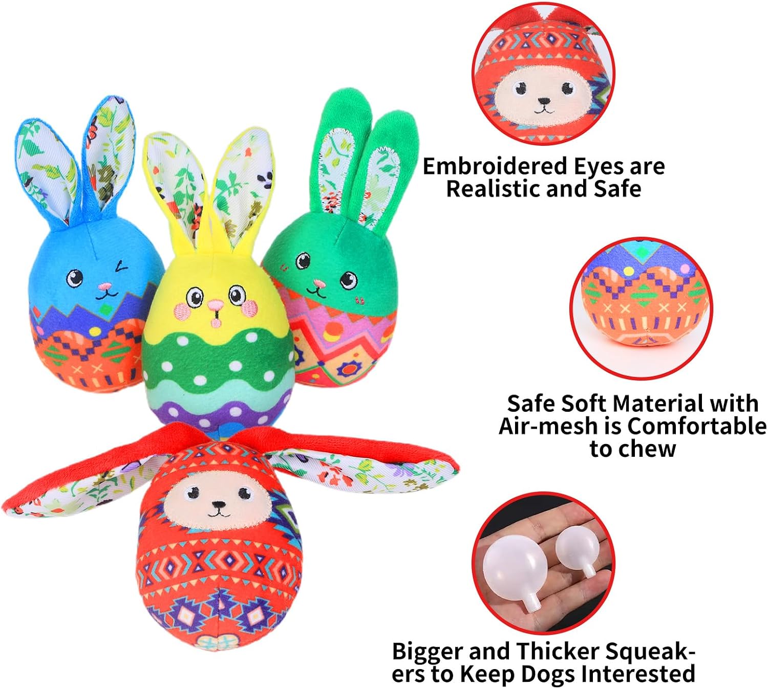 4 Pcs Easter Bunny Egg Dog Toys for Small Dogs Squeaky Small Dog Toys Durable Push Puppy Toys for Chewing Interactive with Crinkle Paper for Small Medium Dogs Easter Day Gift