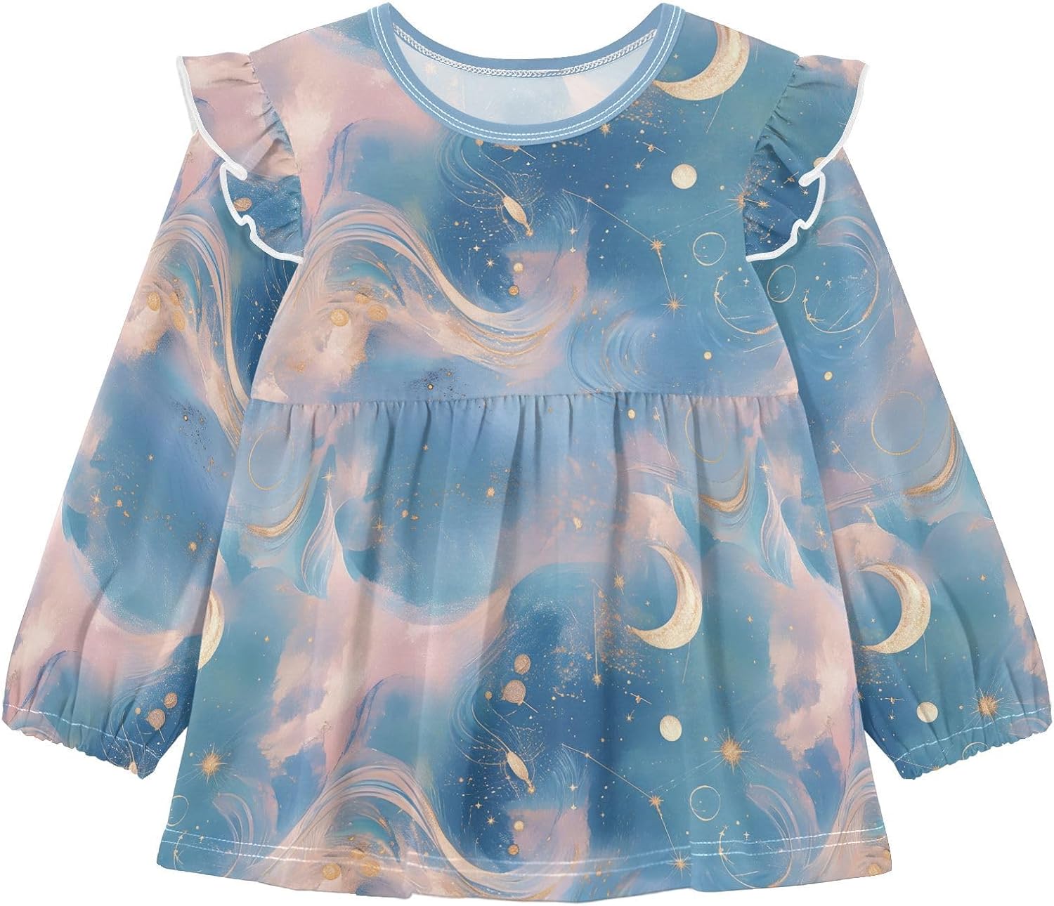 visesunny Toddler Clothes for Girls Fantasy Moon Planet Long Sleeve Fall Shirts Cotton Top with Ruffle Collar