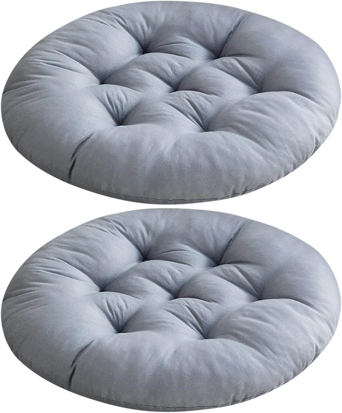 2Twenbes 2 Pieces Round Chair Seat Pads Floor Pillow Tatami Seating Pillow Grey Thick Padded Cushion Chair Seat Pads for Home Kitchen Dinning Patio Chairs Balcony Office Outdoor Meditation-35CM