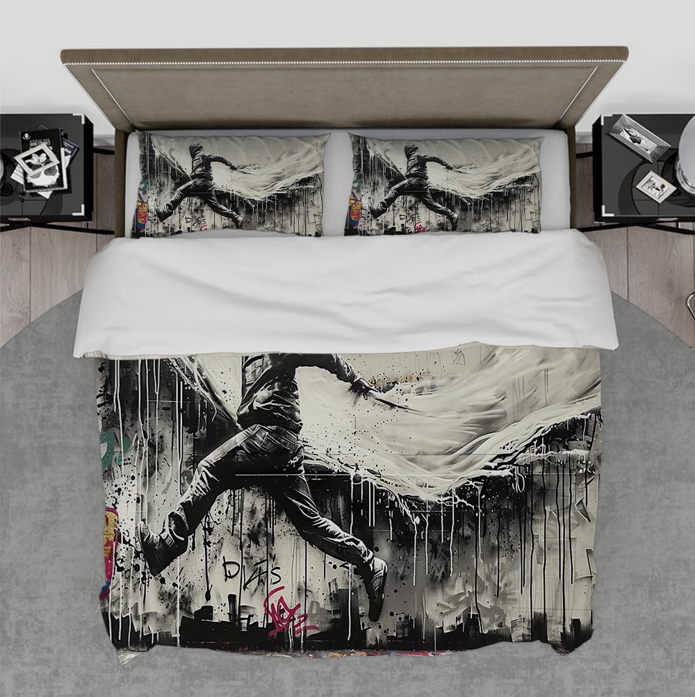 Couverture de couette hip-hop graffiti avec taies d'oreiller ensemble de lit ado 200x200cm