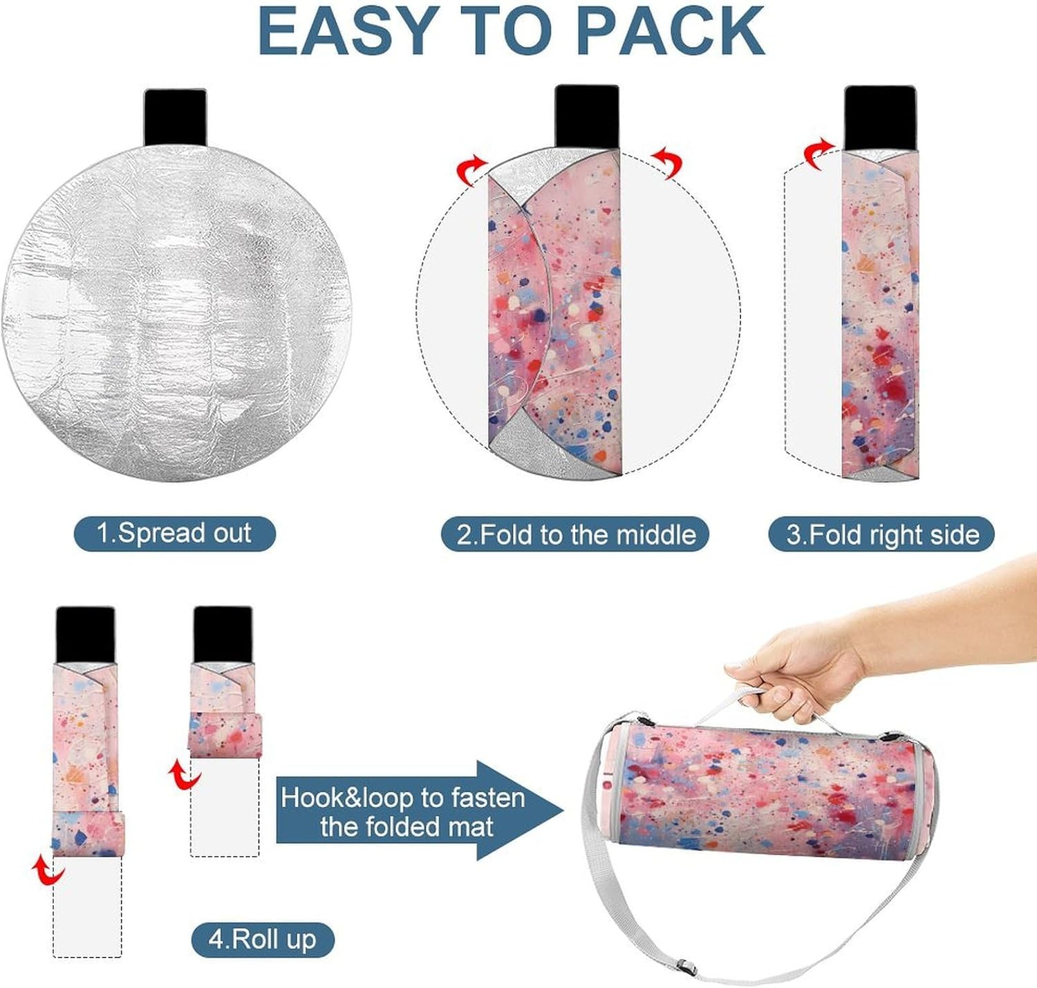 Red And Light Peach 58.3 in Round Outdoor Rugs for Patio Decor And Outdoor Picnic.Beach Blankets- Sandproof Waterproof Foldable Beach Blanket.Travel Blanket for Camping, Park, Travel, Grass Use.