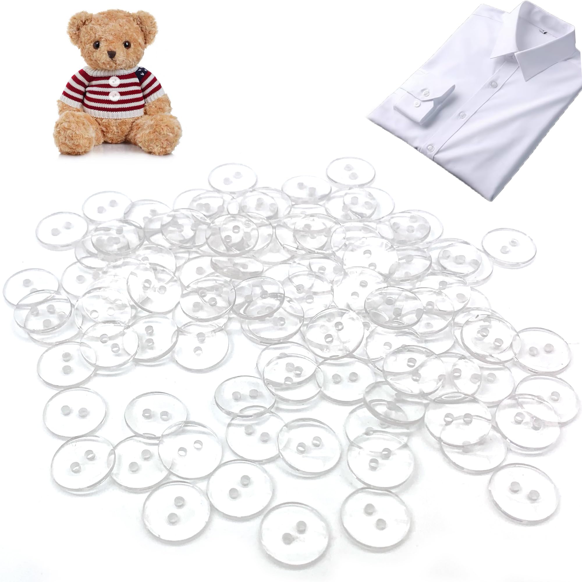 20x Harzknöpfe 20mm Transparent - 2-Loch Knöpfe Für Jacken & Basteln