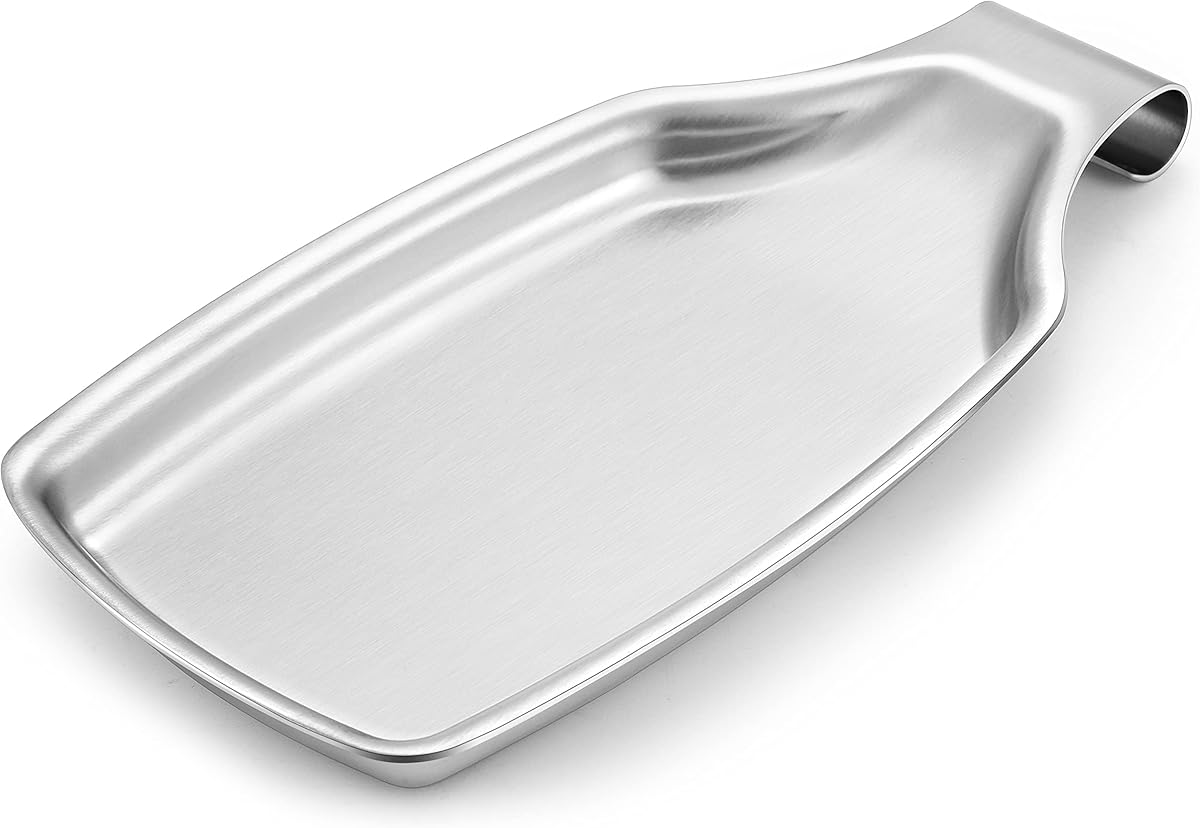 Stainless Steel Spoon Rest for Kitchen Stove Top, Herogo Large Cooking Utensil Spatula Ladle Holder with Square Bottom, Home Accessories for Kitchen Countertop, Heavy Duty, Dishwasher Safe