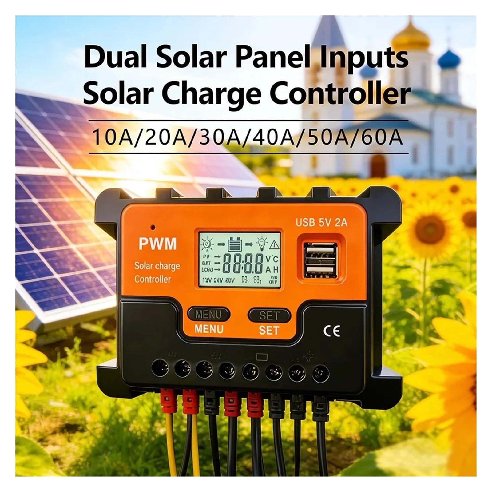 controlador de carga solar, 12V 24V 48V Controlador de carga solar PWM inteligente