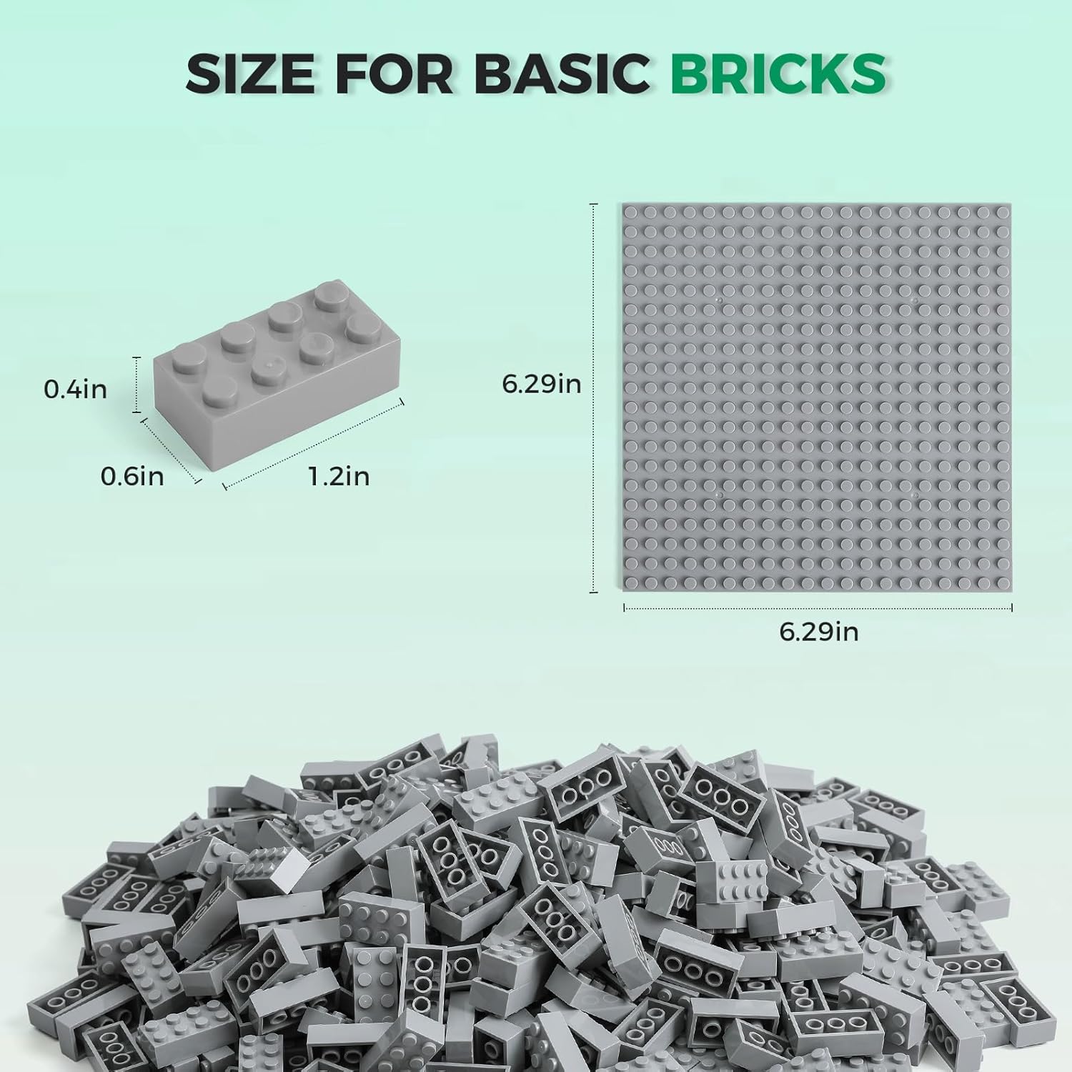 HUIZDQ 500 Piece Classic Building Bricks and 1 Gray Baseplate, 2x4 Bricks Bulk Creative Building Toys, Blocks Bulk for Kids Ages 6+, Light Gray(Samll Bricks, 1.25x0.62x0.47 in)