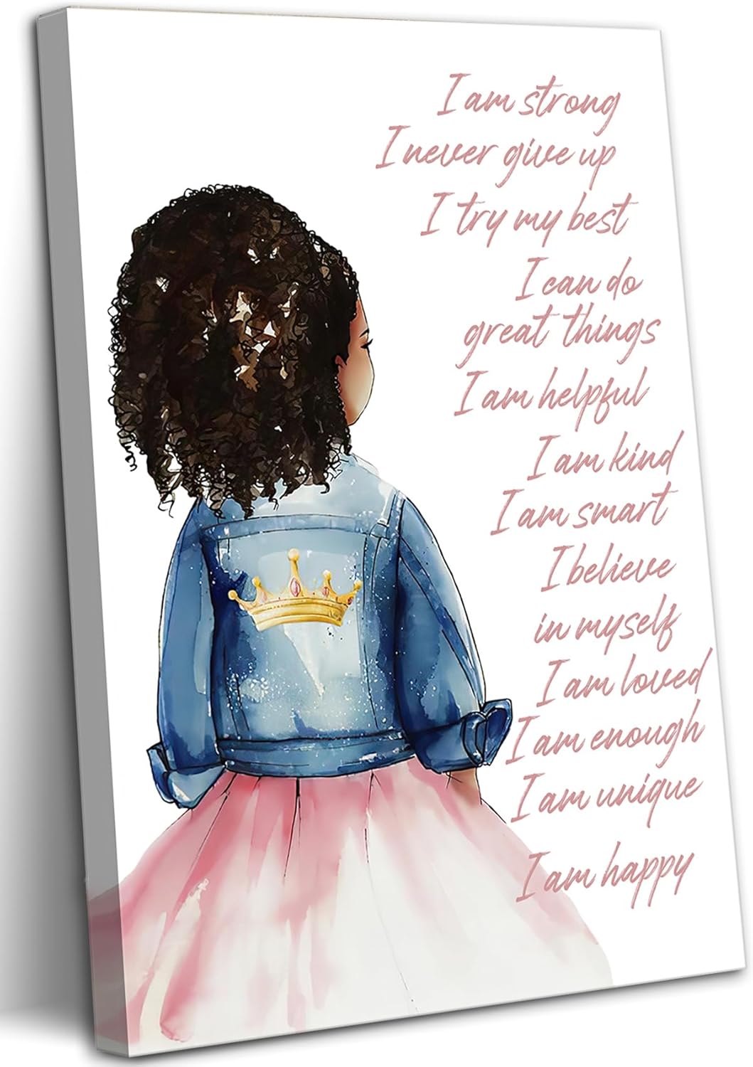 EKZSMQY Motivational Black Boy Wall Art African American Boys Painting Black Boy Positive Affirmation Prints Wall Decor Inspirational Quotes Canvas Poster for Kids Bedroom Playroom 16x24 Inch