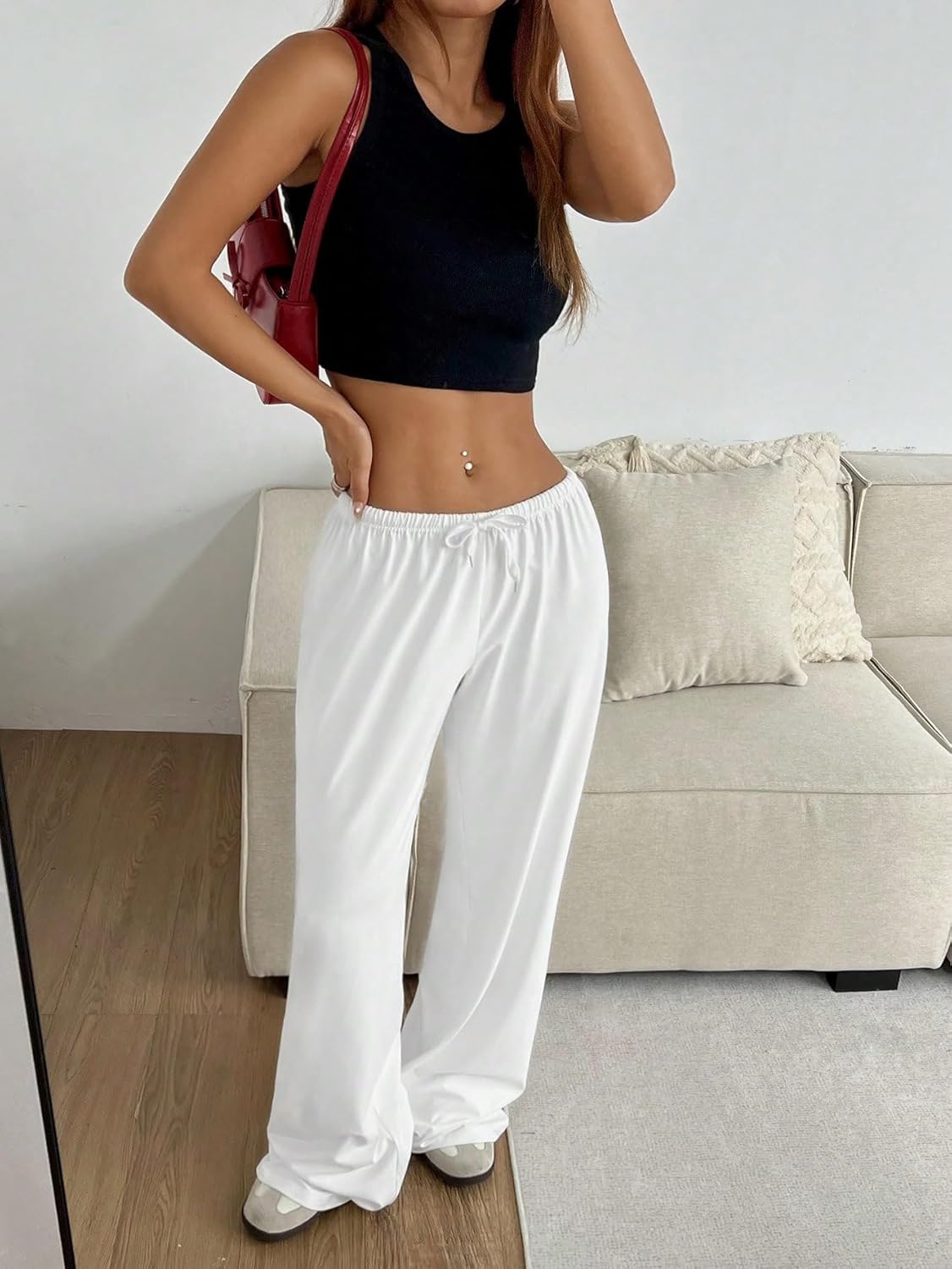 QJQ Women's Wide Leg Sweatpants Drawstring Waist Straight Leg Pants Casual Workout Streewear Trousers - Image 3