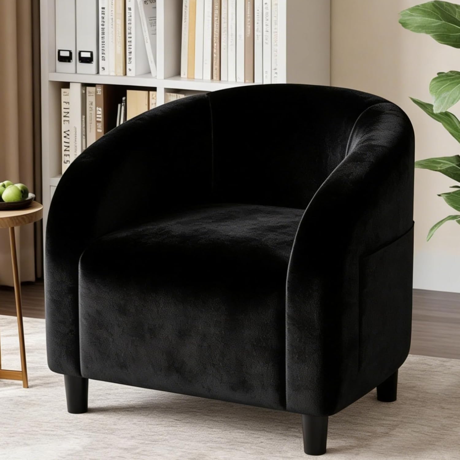 Accent Chair, Velvet Barrel Chairs, Comfy Round Club Armchair with Soft Cushion for Living Room, Bedroom, Reading, Waiting Room, Black
