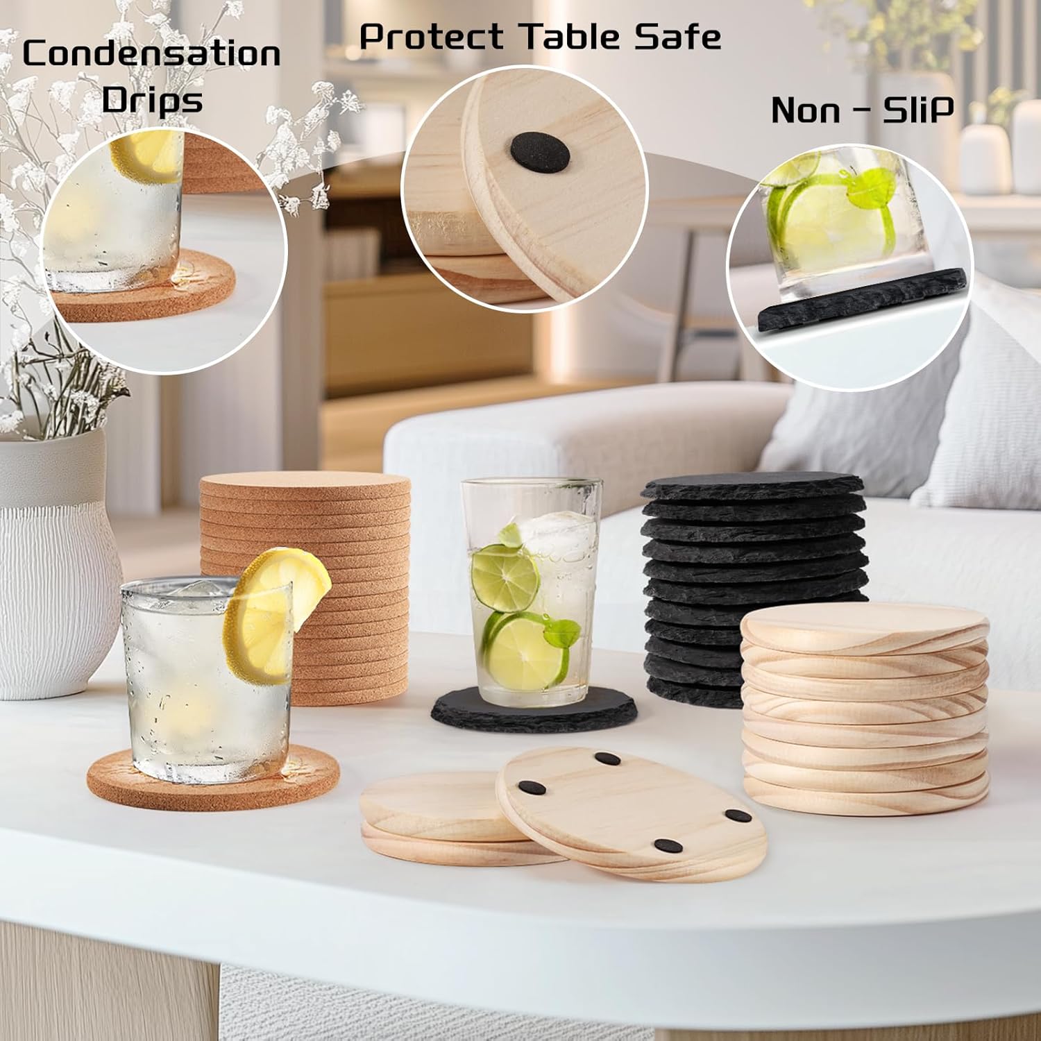 90 PCS Round Blank Coasters Bulk for Laser Engraving, MAPRIAL 4 Inch 100% Natural Black Slate Stone, Pine Wood, Cork, Engravable Materials for Engraver, Gifts, Crafts - Image 8