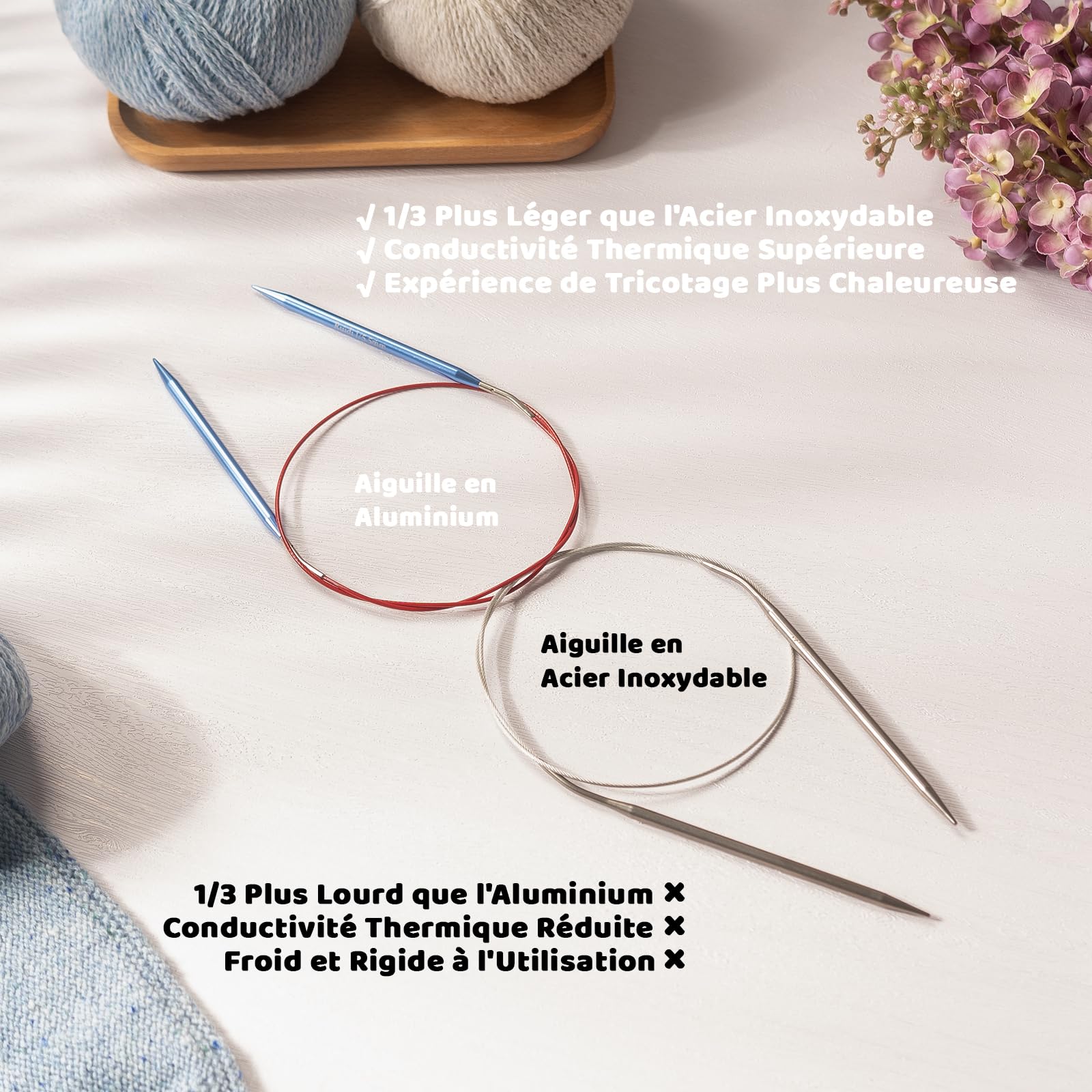 RUIDI Kit d'Aiguilles à Tricoter, Aiguilles Circulaires Interchangeables en Aluminium Léger avec Étui et Accessoires, 13 Paires d'Aiguilles Circulaires Tricot(10cm), tailles 2,75mm à 10mm