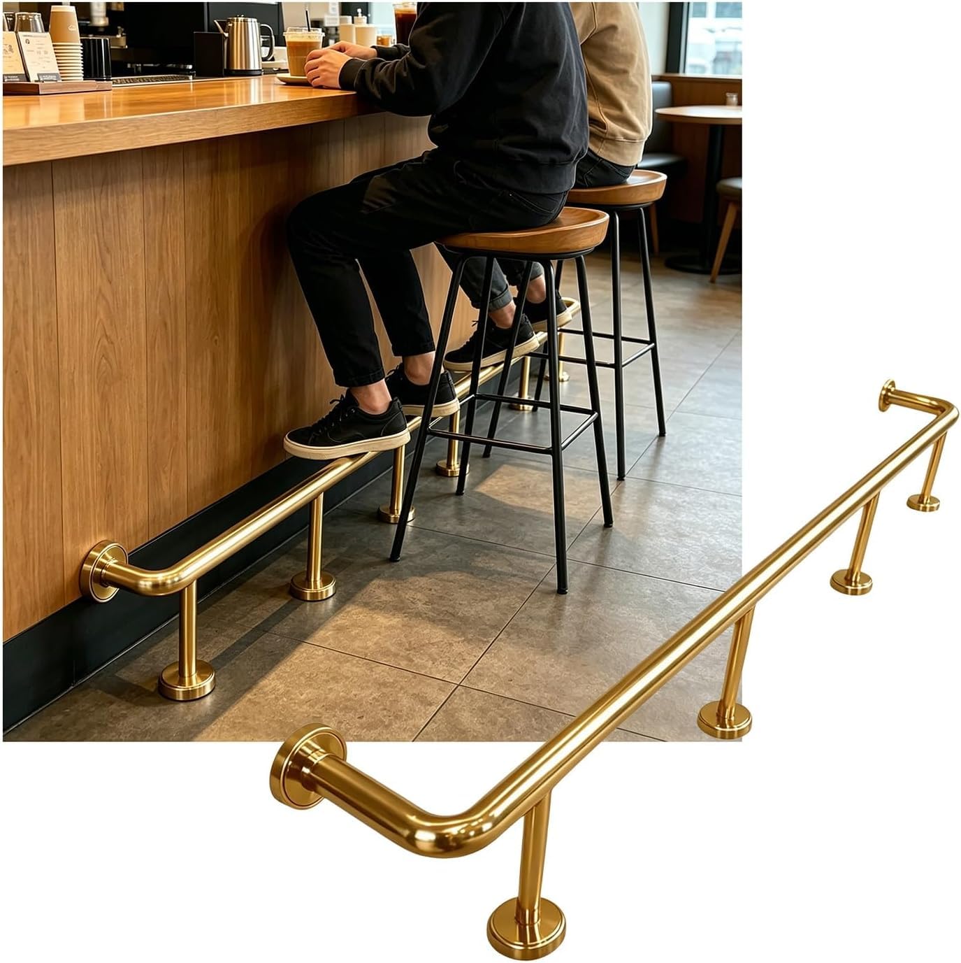 Kjobdwz Gold Bar Foot Rail 3.28~16.4Ft Bar Foot Rail For Kitchen Stainless Steel Bar Foot Rail Kit For Restaurant Library Reception Desk(,2.0M/6.56Ft)