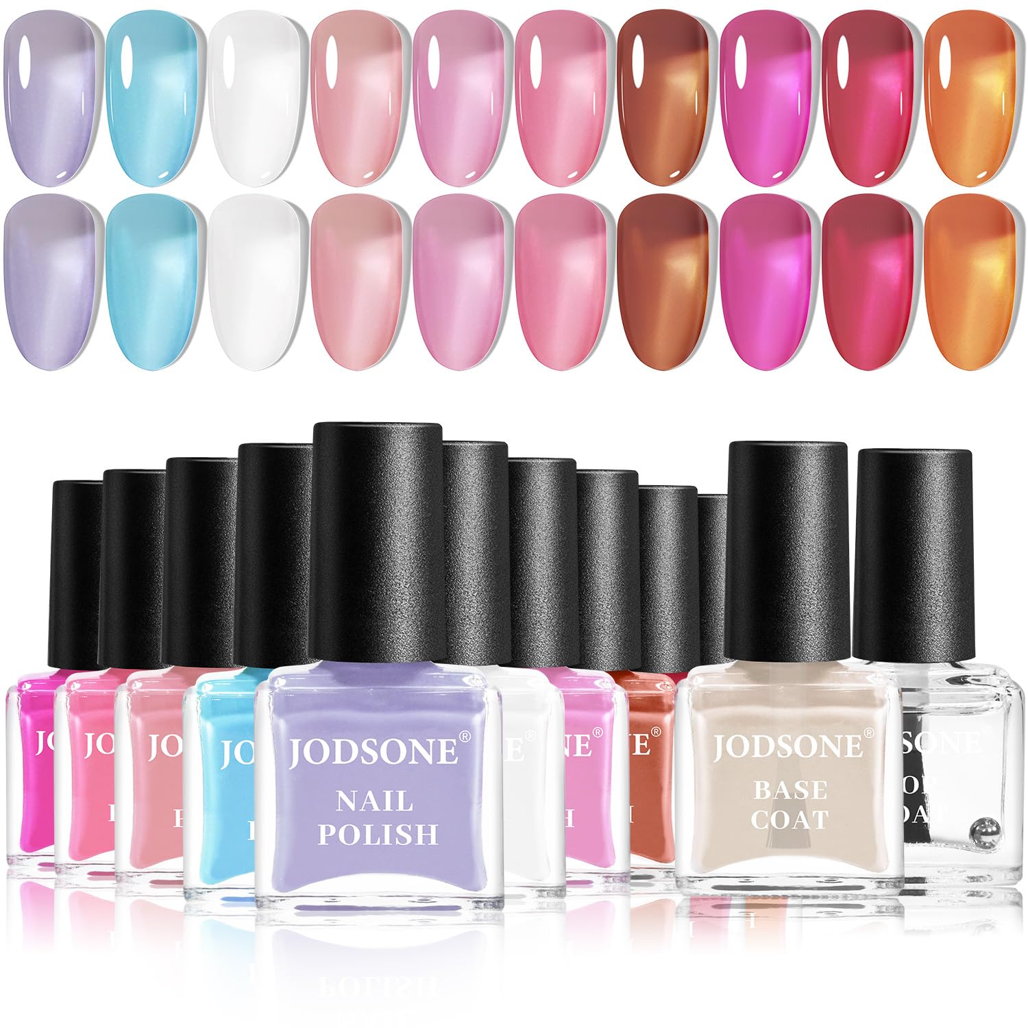 JODSONE Set Smalto Jelly, 10 Colori con Base e Top Coat, Effetto Trasparente, Asciugatura Rapida, Alta Lucentezza, Senza UV, Ideale per Fai da Te e Professionale